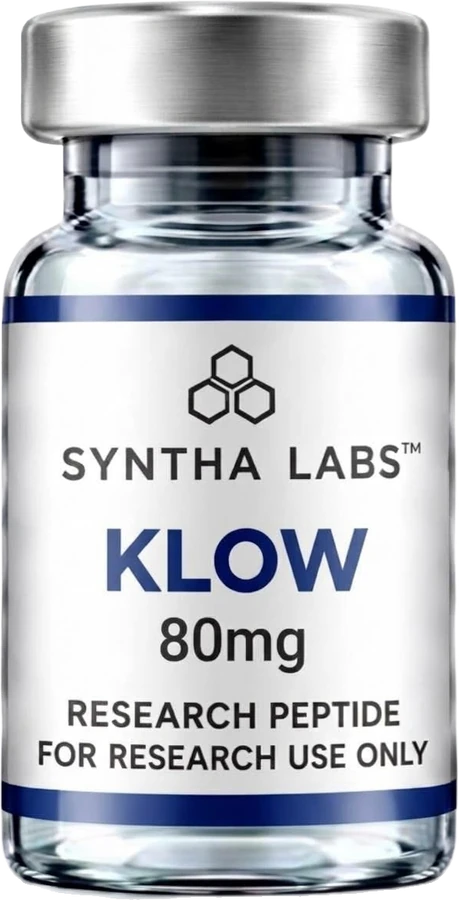 Syntha Labs KLOW 80 mg research vial with silver cap and navy label bands