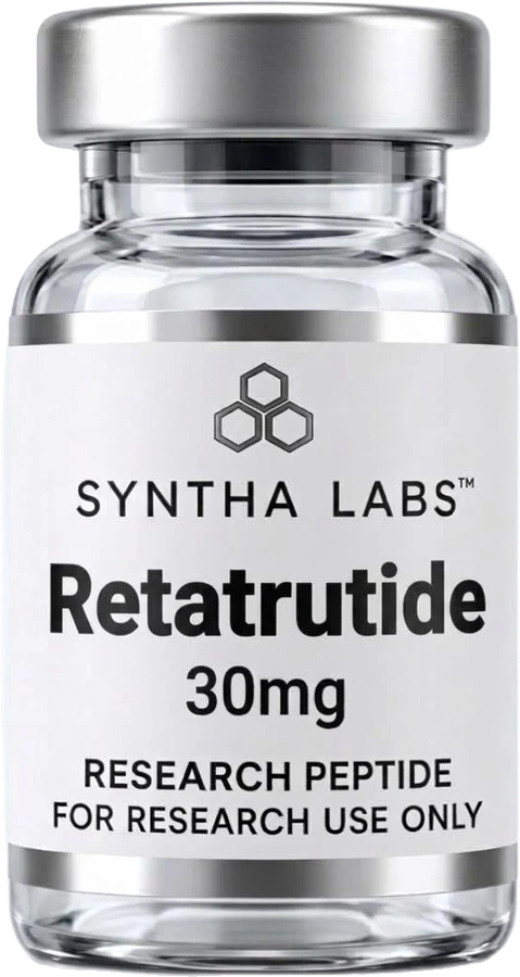 Syntha Labs Retatrutide 30 mg research vial with silver cap and white label